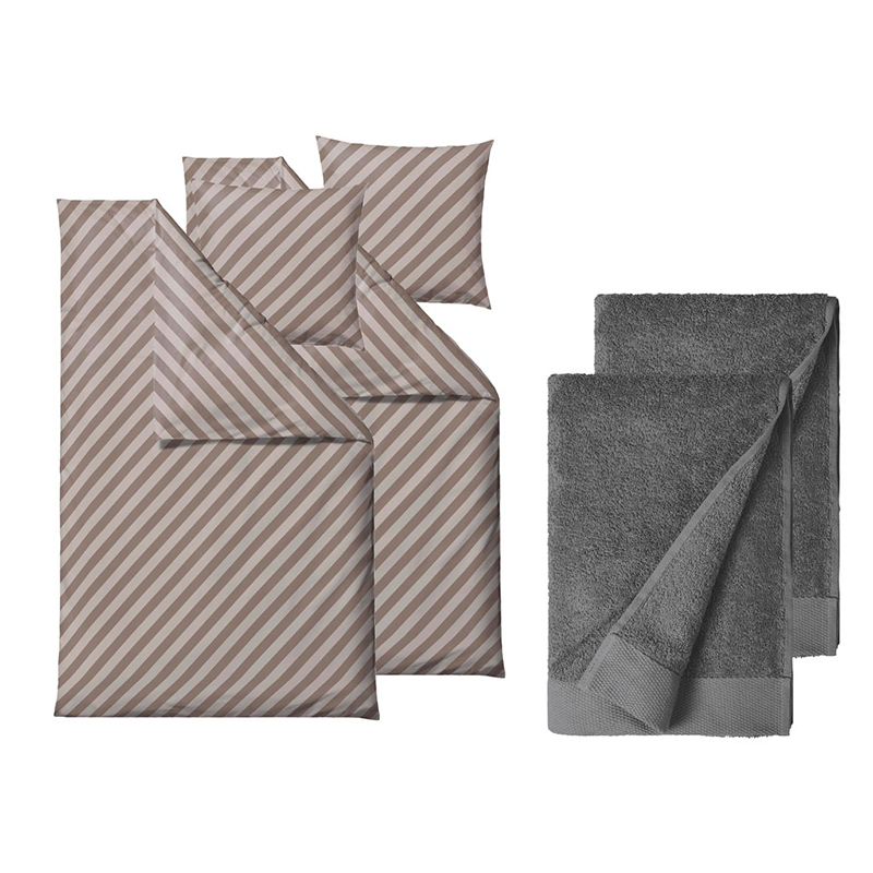 Södahl sengesæt+håndklæder Organic Diagonal i flere variationer 200 cm Traube + Grey - 23154