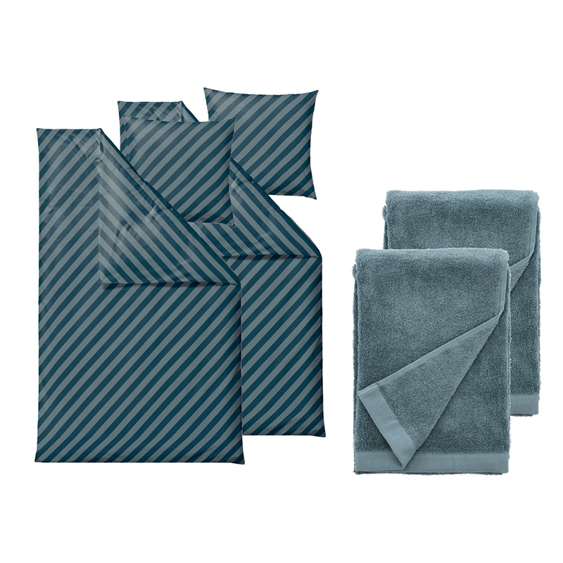 Södahl sengesæt+håndklæder Organic Diagonal i flere variationer 220 cm Atlantic - 23153