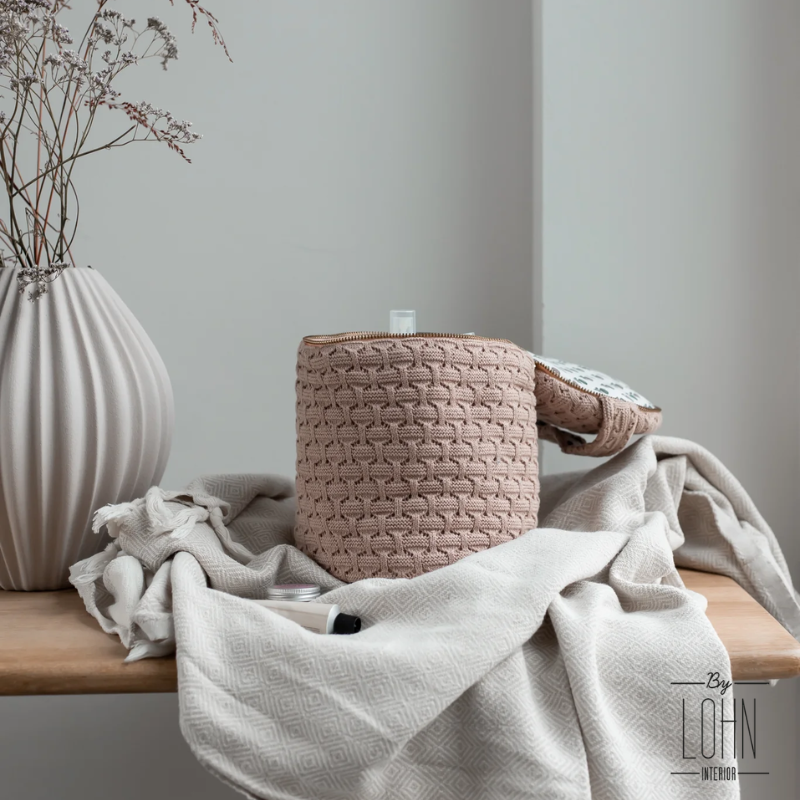 Strikket Rund Toilettaske - Valgfri farve Iron/Rose (4056)
