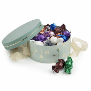 Hatteæske Mint Snefnug, Stor - Mixede Chokoladekugler 600 g.