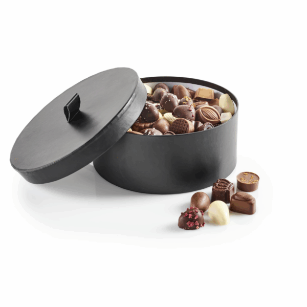 Hatteæske Sort m/Hank, Mega - Luksuschokolade 1400 g.