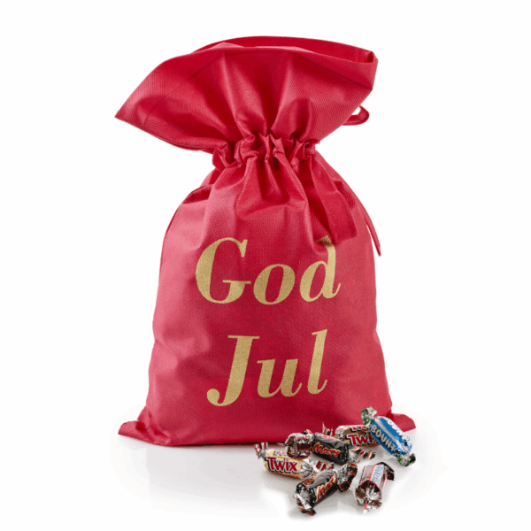 Rød stof pose med 1000 g. Mars Miniaturemix