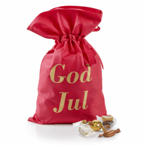 Rød stof pose med 1750 g. Julemix