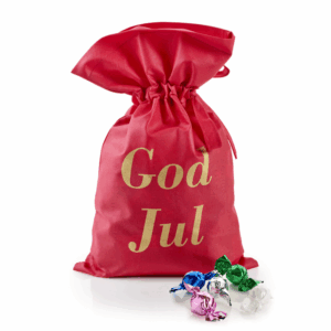 Rød stof pose med 1750 g. Mixede Chokoladekugler
