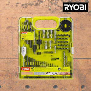 Bor og Bitsæt med 60 dele - Ryobi