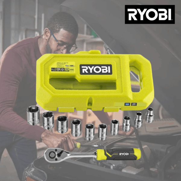 Topnøglesæt 10 dele 1/4" - Ryobi