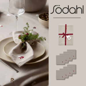 Södahl Broderet Juledug 140 x 270 cm m. 8 Stofservietter